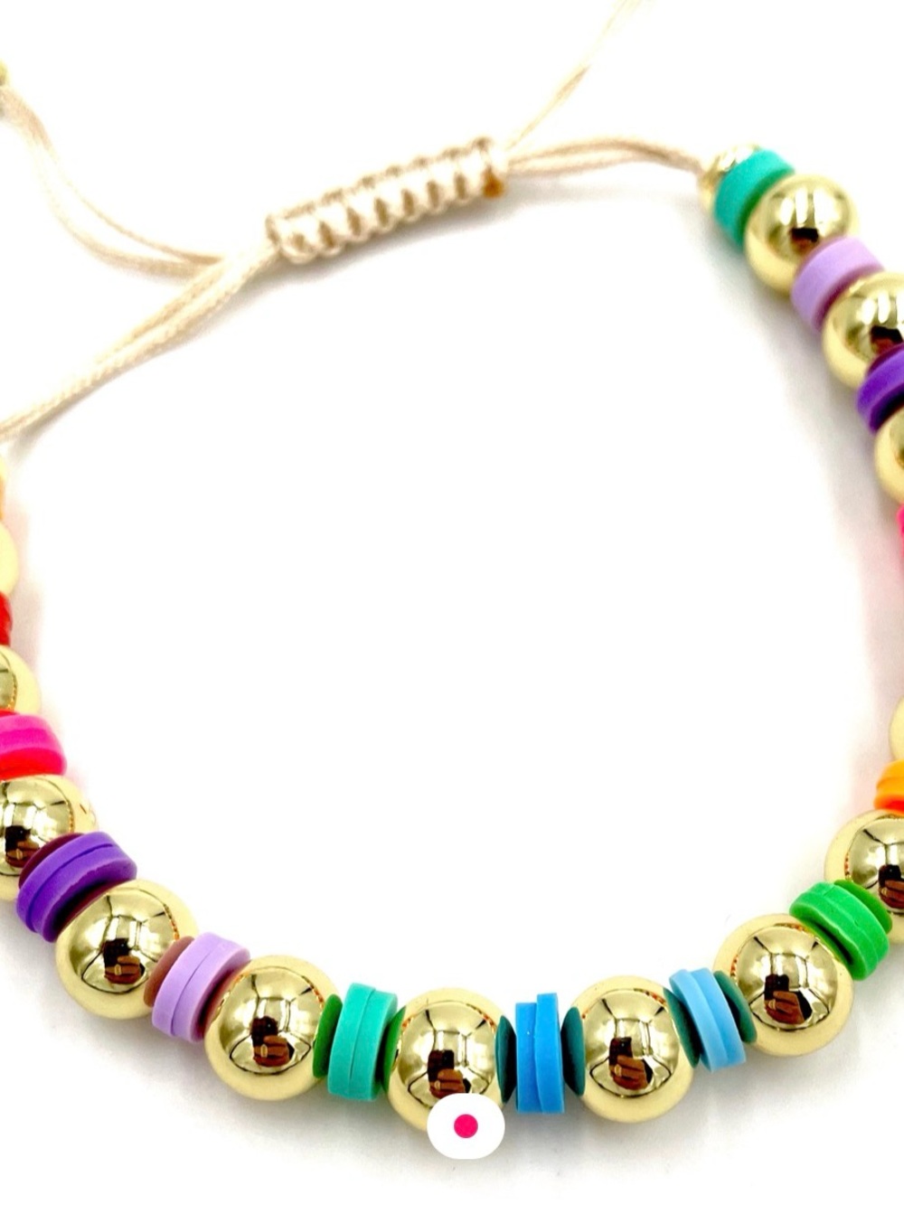 Gold Bead Bracelet with Multi Pastel Discs